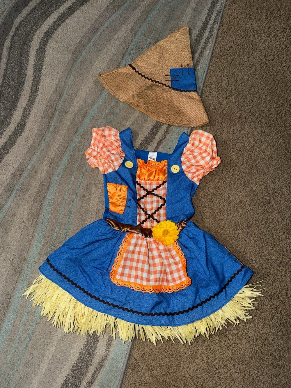girls Halloween Scarecrow Costume Set W/Hat Small 4/6